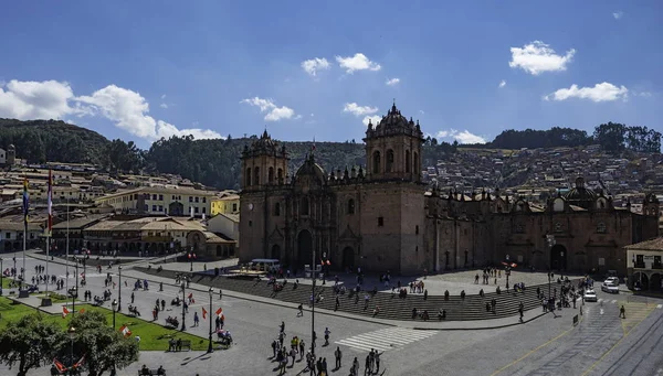 Flygfoto Panoramautsikt Över Cusco Katedralen Från Main Square Plaza Armas — Stockfoto