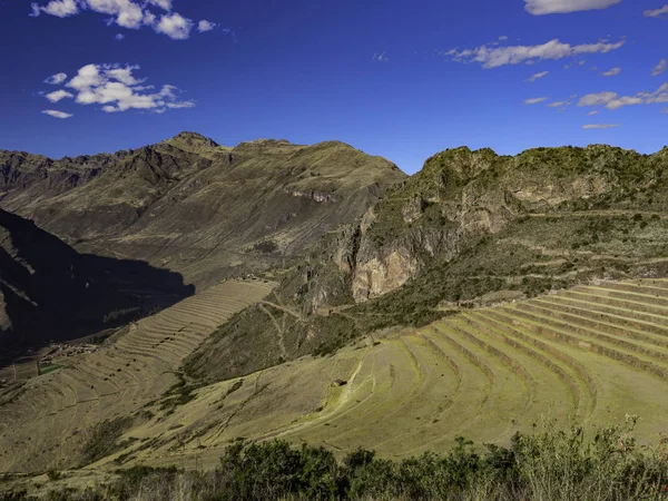 Vista Panorámica Las Antiguas Ruinas Incas Del Parque Arqueológico Pisac —  Fotos de Stock