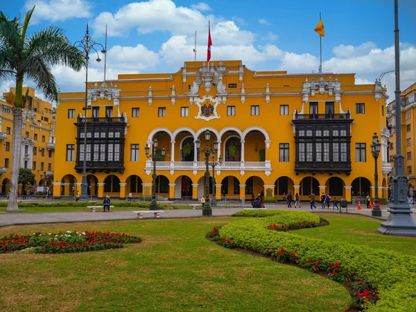 Gul Färg Framsidan Det Kommunala Palatset Lima — Stockfoto