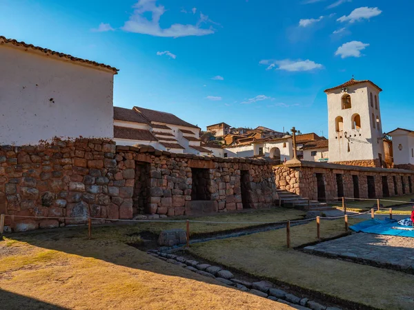 Chinchero Χωριό Θέα Καμπαναριό Της Κεντρικής Πλατείας Chinchero Χωριό Cusco — Φωτογραφία Αρχείου