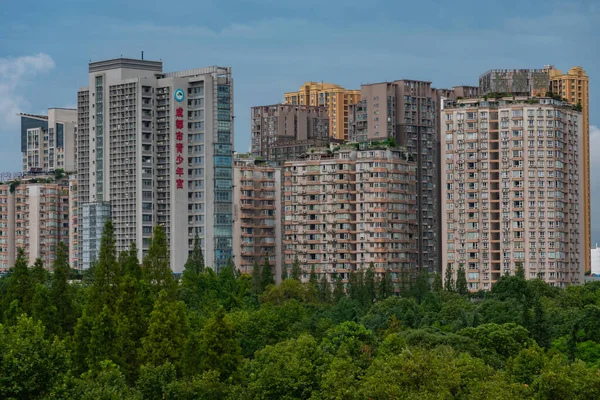 Aufbau Einer Bescheidenen Nachbarschaft Chengdu City China Riesige Häuserblöcke Einem — Stockfoto