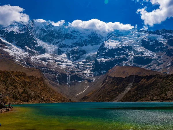 Modré Zelené Tyrkysové Barvy Vodě Humantay Lagoon Salkantay Pohoří Andách Stock Obrázky