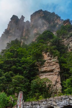 Dünyanın en yüksek asansörüne Bailong asansörü deniyor. Zhangjiajie Ulusal Orman Parkı Wulingyuan, Zhangjiajie bölgesi, Hunan Çin.