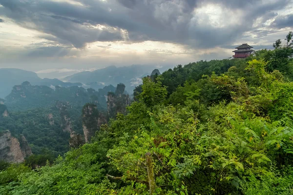Tanzi Pavilion Pagoda Tianzi Dağı Nın Tepesinde Sabah Sisi Ile — Stok fotoğraf