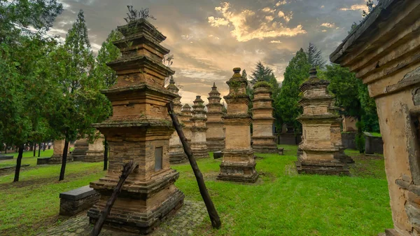 Shaolin Tapınağı Şaolin Manastırı 'ndaki Pagoda Ormanı. Shaolin ustalarının mezarları Luoyang, Çin, Henan, Çin yakınlarındaki Shaolin Tapınağı 'nda.
