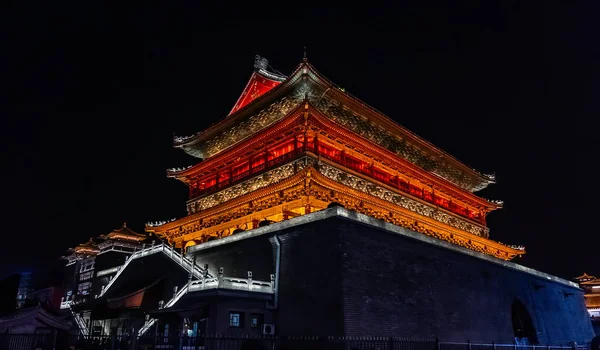 Вежа Сіан Белл Вночі Древнє Місто Провінція Шеньсі Китай — стокове фото