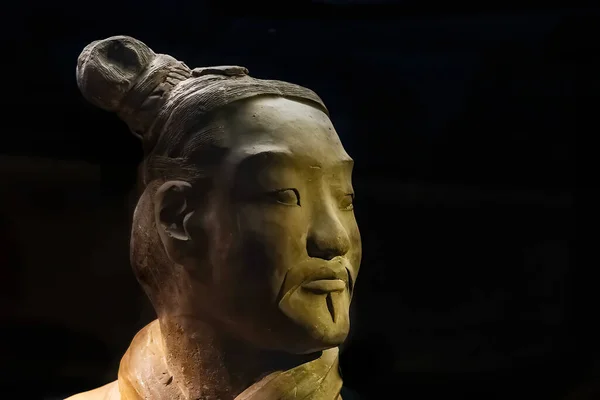 Closeup Terracota Warrior Head Mausoleum First Qin Emperor Shaanxi Province — Stock Photo, Image