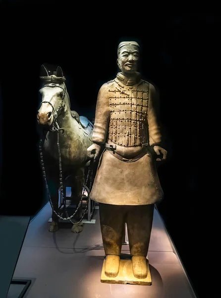 Żołnierz Terracota Koniem Mauzoleum Pierwszego Cesarza Qin Prowincja Shaanxi Chiny — Zdjęcie stockowe