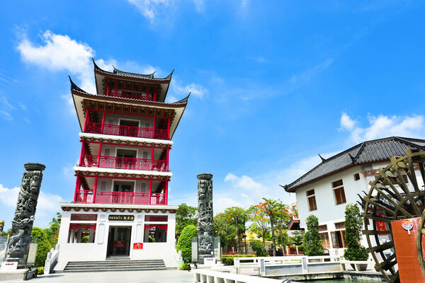 Suphanburi cityThailand May 27 2018 Unidentified Tourists come to visit the China town, dragon home at Shrine Park in Suphanburi Thailand.
