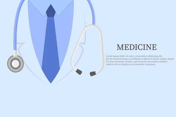 Vetor de estoque perto médico em jaleco com estetoscópio. conceito médico e de cuidados de saúde. ilustração vetorial —  Vetores de Stock