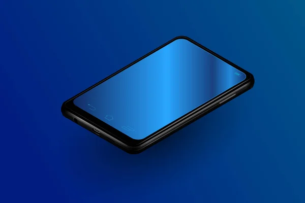 Smartphone isométrico realista con pantallas vacías en blanco vector de cuadrícula. Aplicación móvil interfaz de usuario ui kit concepto negro pantallas de teléfonos inteligentes brillante maqueta perfecta para interfaces temáticas oscuras . — Vector de stock