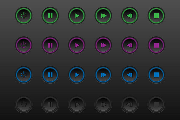 Черные кнопки навигации векторного плеера
