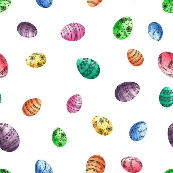 Seamless easter eggs pattern. Watrcolor eggs on white background.Texture for wrapping paper, textile, scrapbooking,. — Stock Photo, Image