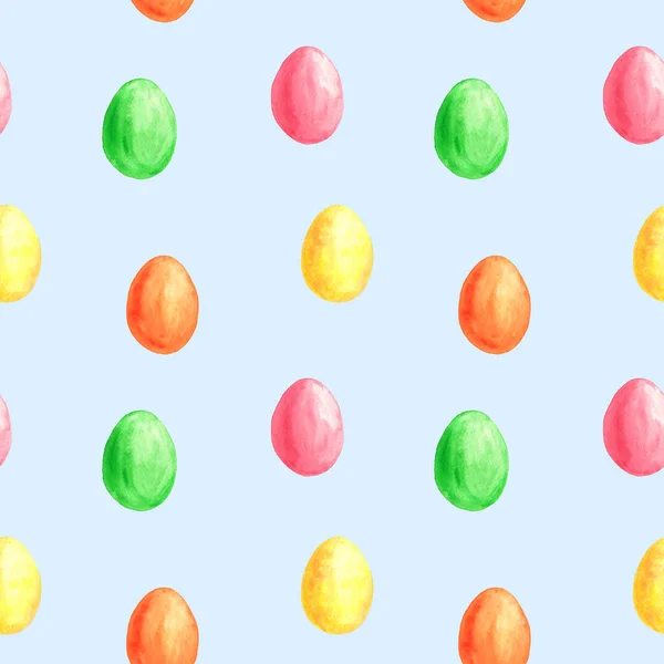 Υδατογραφία Πάσχα αδιάλειπτη μοτίβο. Πολύχρωμα πασχαλινά αυγά. Μοτίβο συσκευασίας, περιτυλίγματος, υφάσματος, φόντου — Φωτογραφία Αρχείου