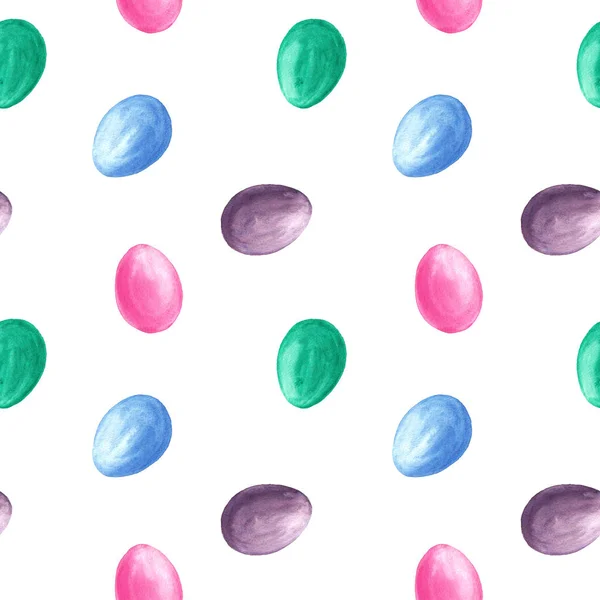 Seamless easter pattern consisting of colorful eggs. Watercolor easter eggs on white background. Wrapping, scrapbooking — 스톡 사진