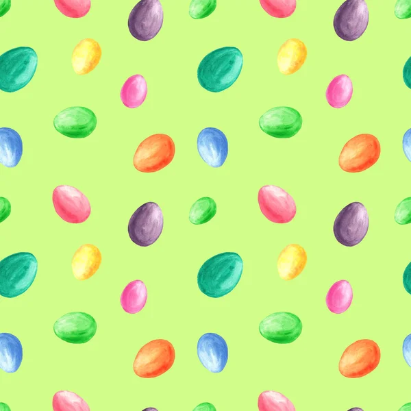 Υδατογραφία Πάσχα αδιάλειπτη μοτίβο. Πολύχρωμα πασχαλινά αυγά. Μοτίβο συσκευασίας, περιτυλίγματος, υφάσματος, φόντου — Φωτογραφία Αρχείου