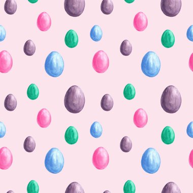 Paskalya suluboya kusursuz desen. Renkli paskalya yumurtaları. Paketleme, paketleme, tekstil, arkaplan