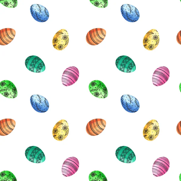 Seamless easter eggs pattern. Watrcolor eggs on white background.Texture for wrapping paper, textile, scrapbooking,. — Stock Photo, Image