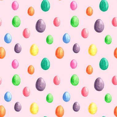 Paskalya suluboya kusursuz desen. Renkli paskalya yumurtaları. Paketleme, paketleme, tekstil, arkaplan