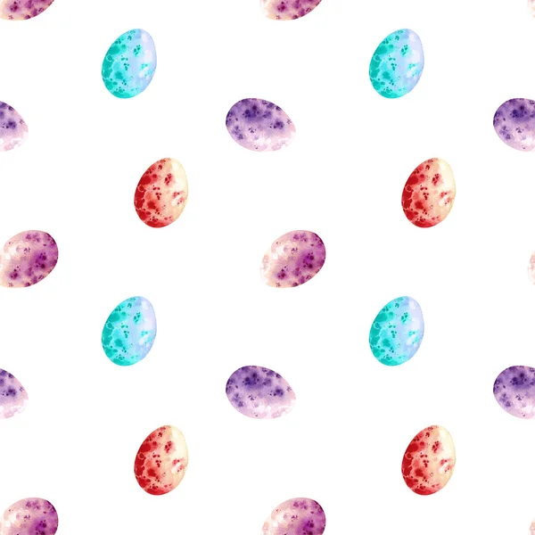 Seamless easter pattern consisting of colorful eggs. Watercolor easter eggs on white background. Wrapping, scrapbooking — 스톡 사진