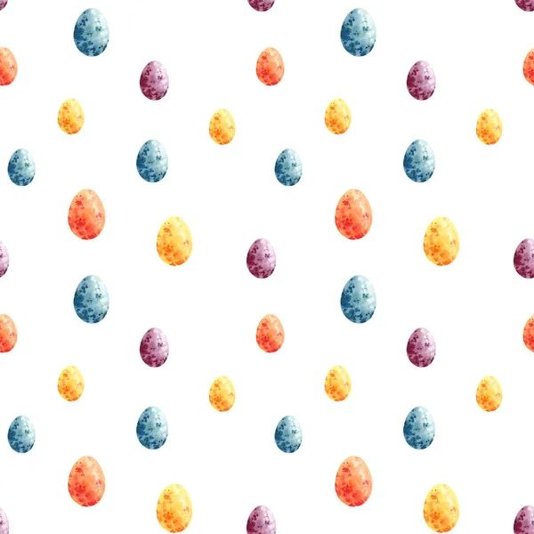 Seamless easter pattern consisting of colorful eggs. Watercolor easter eggs on white background. Wrapping, scrapbooking — 스톡 사진