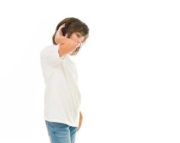 Adolescente menino ouvindo segredo — Fotografia de Stock