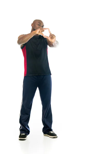 Ajuste atleta hombre mostrando manos marco — Foto de Stock
