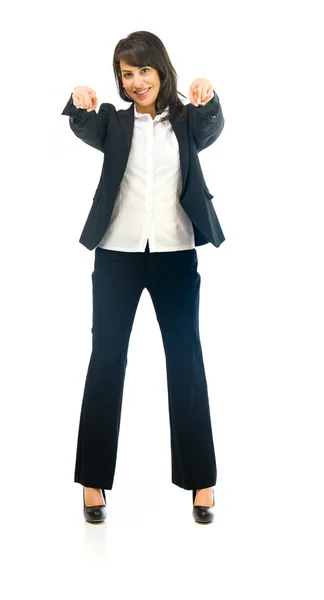 Beautiful businesswoman pointing fingers — Stock Photo, Image