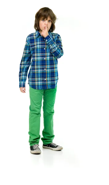 Casual teenage boy showing silence — Stock Photo, Image