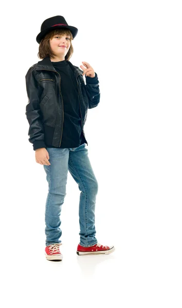 Teenage rocker pojke med korsade fingrar — Stockfoto