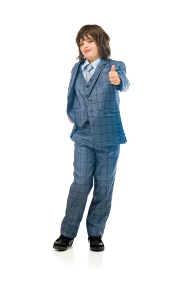 Boy businessman showing thumb up — Stock Photo, Image