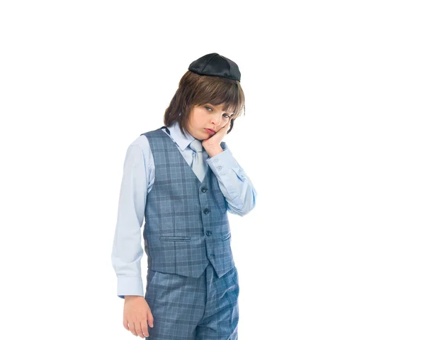 Przygnębiony smutny żydowskiego chłopca — Zdjęcie stockowe