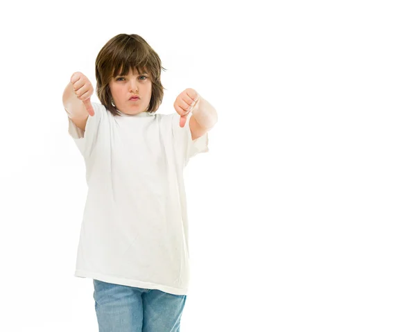 Teenage boy showing thumbs down — Stock Photo, Image