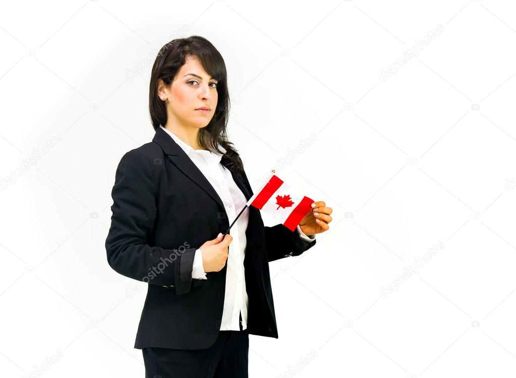 beautiful businesswoman with Canada flag