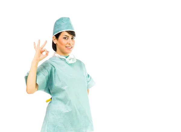 Doctor woman showing ok sign — Stock Photo, Image