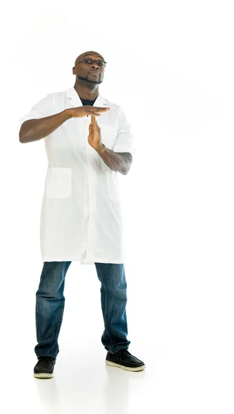 Laboratory scientist man showing time out — Stock Photo, Image