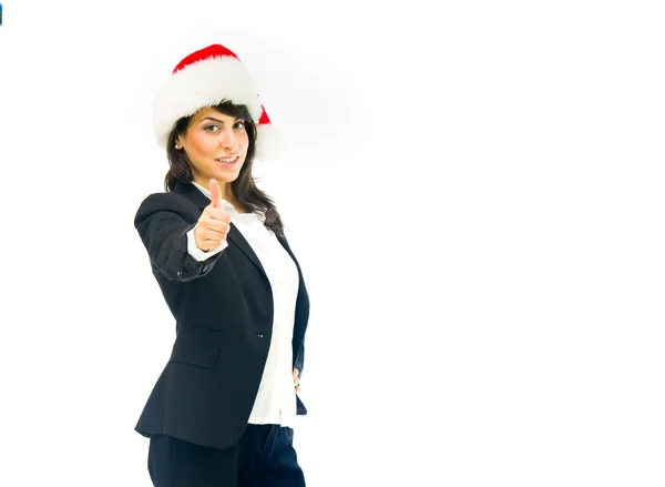 Santa donna mostrando pollici in su — Foto Stock