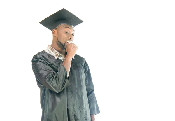 Africký Americký student, kousání nehtů — Stock fotografie