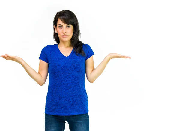 Confused uncertain casual woman — Stock Photo, Image