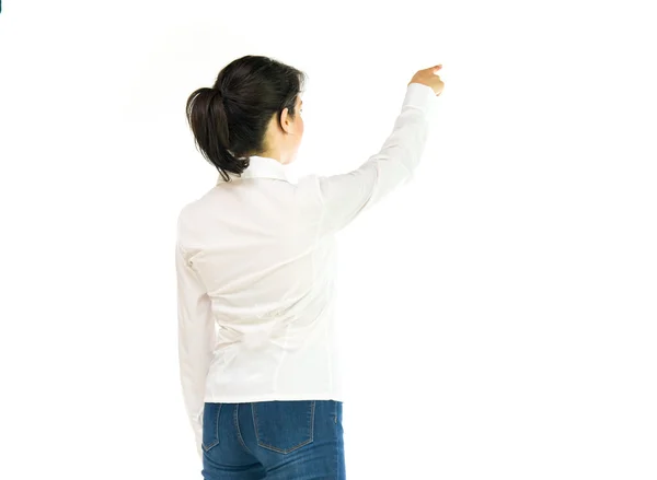 Back view of woman pointing finger — Stock Photo, Image