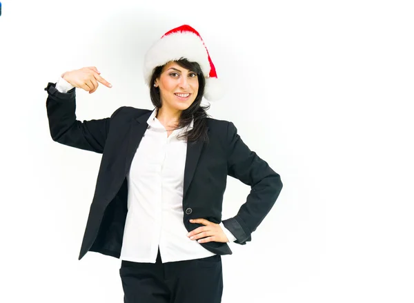 Proud Santa woman pointing at herself — Stock Photo, Image