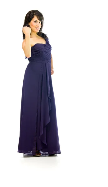 Woman in evening dress showing fist — Stock Photo, Image