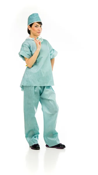 Woman doctor with crossed wingers — Stock Photo, Image