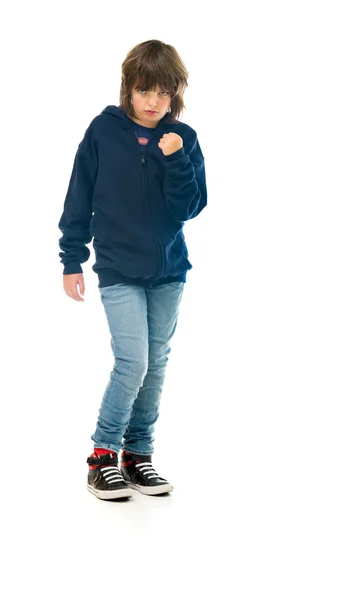 Casual teenage boy showing fist — Stock Photo, Image