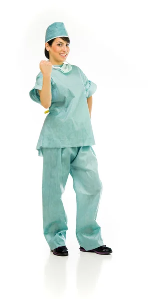 Winner woman doctor showing fist — Stock Photo, Image