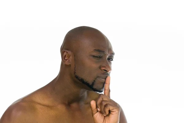 Africano americano uomo mostrando silenzio — Foto Stock