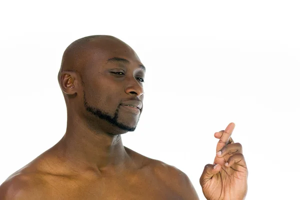 Afro-americano homem com dedos cruzados — Fotografia de Stock