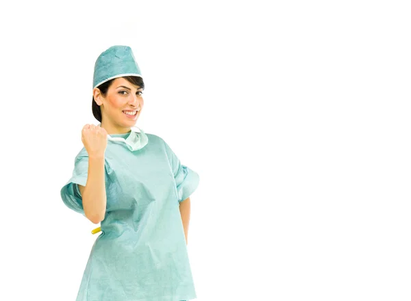 Medico donna mostrando pugno — Foto Stock