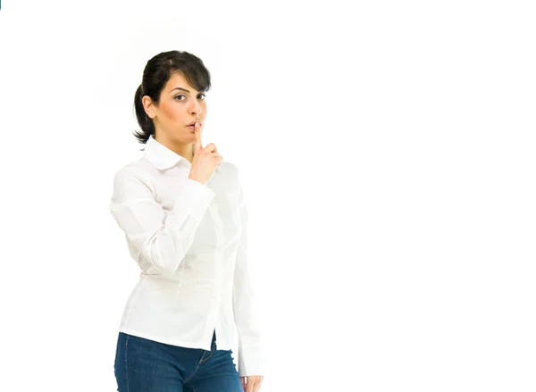 Woman showing silence sign — Stock Photo, Image