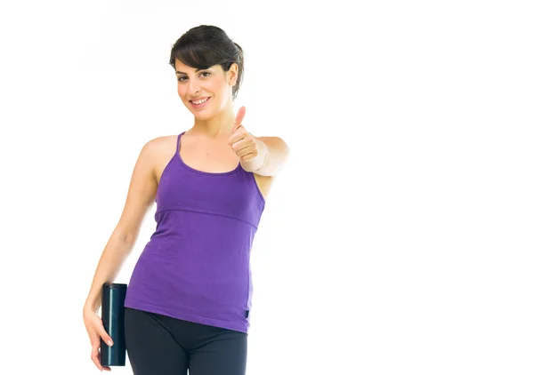 Sport woman showing thumbs up — Stock Photo, Image